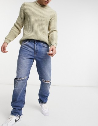 Straight leg jeans in vintage mid wash with rips ASOS Herren Kleidung Hosen & Jeans Jeans Baggy & Boyfriend Jeans 