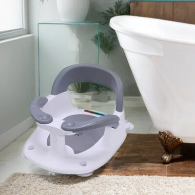 6 Months+ Baby Bath Seat - Safe-Temp Alert + Open Backrest + On/Off Armrest - Infant Chair for Bathtub/Tub/Sink