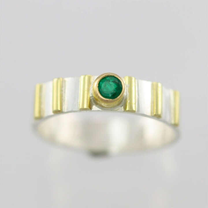 Etsy Emerald With 6 Lines Ring 14K Yellow Gold & Sterling Silver