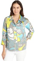 Thumbnail for your product : Lafayette 148 New York grey stretch cotton 'Ibiza Print Cassia Topper'