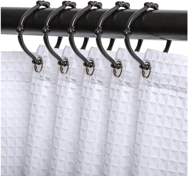 Utopia Alley Rustproof Zinc Shower Curtain Hooks Rings for Bathroom in Matt Black, Set of 12