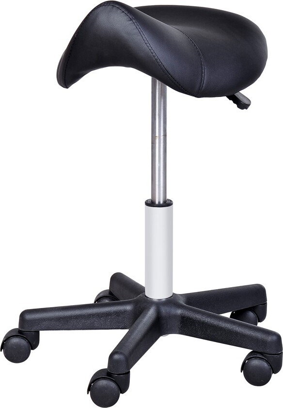 Rolling Saddle Stool, Swivel Salon Chair, Ergonomic Faux Leather