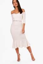 Thumbnail for your product : boohoo Sweetheart Neck Belted Flute Hem Midi