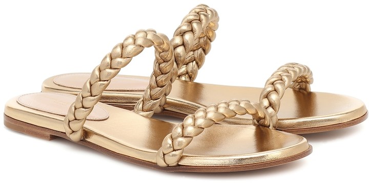 Gianvito Rossi Marley metallic leather slides - ShopStyle