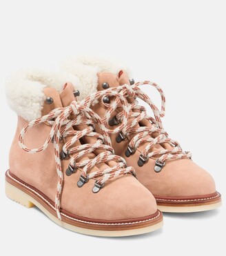 Loro Piana Shearling-trimmed suede hiking boots