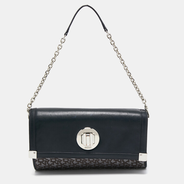 DKNY Black Canvas and Leather Flap Crossbody Bag ShopStyle