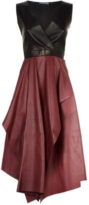 Alexander McQueen Leather V-Neck Asymmetric Dress