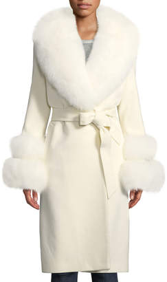 Sofia Cashmere Fur Shawl-Collar & Double-Cuff Coat