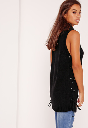 Missguided High Neck Sleeveless Lace Up Tunic Black