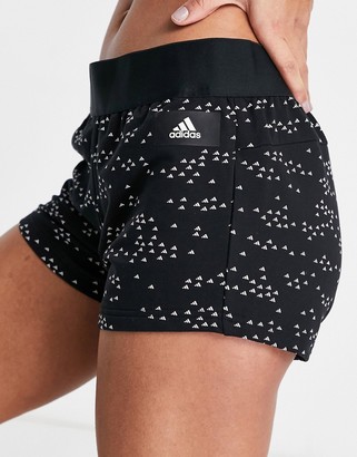 adidas Training printed logo booty shorts in black
