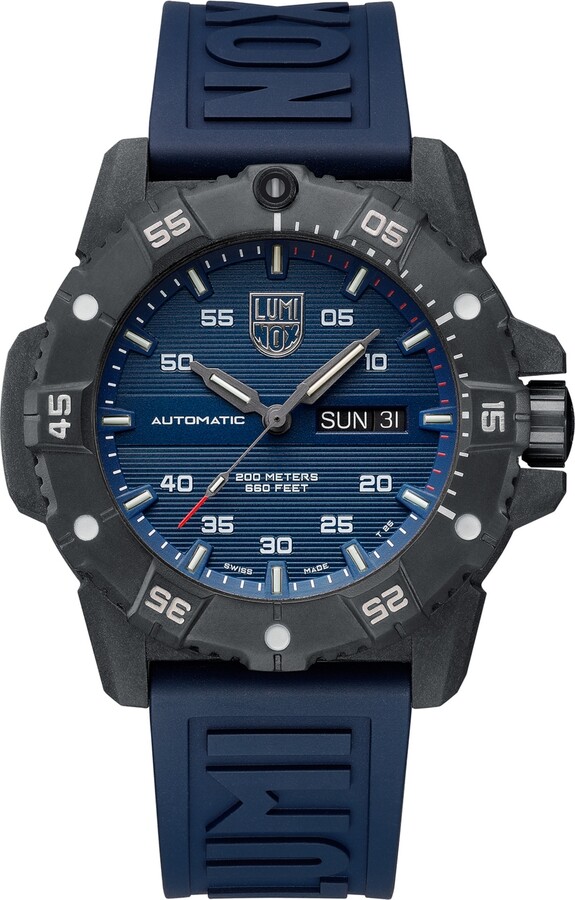 Luminox Men's Swiss Automatic Master Carbon Seal Blue Rubber Strap Watch 45mm