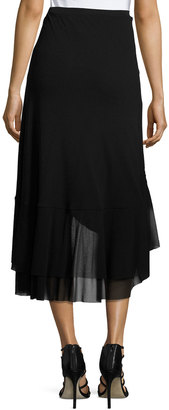 Fuzzi Asymmetric Ruffled Tulle Midi Skirt, Black