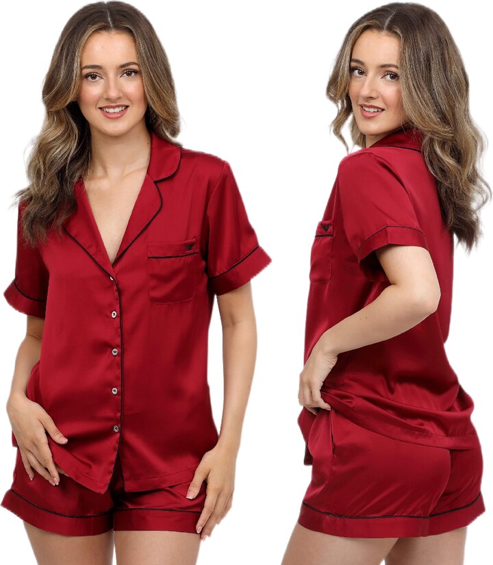 Breathing Soul Women Luxury Silk Satin Short Pyjama Set Two-Piece Sleepwear  Loungewear Button-down PJ set (8 - ShopStyle
