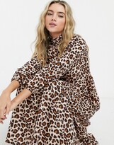 Thumbnail for your product : Verona high neck long sleeve dress with tiered skirt in leopard print