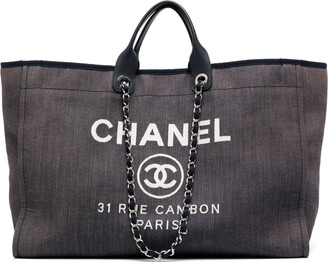 Chanel Grey & Black Canvas Large Deauville Tote ref.683032 - Joli Closet