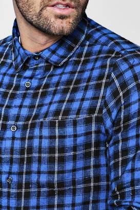 boohoo Grid Check Long Sleeve Flannel Shirt