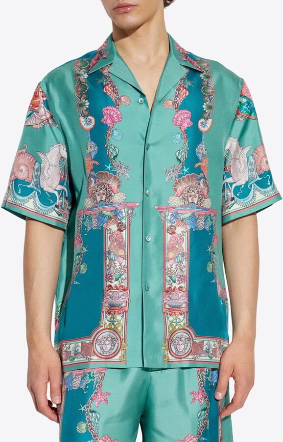 Versace Coral Theatre Print Bowling Shirt