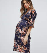 Thumbnail for your product : Hope And Ivy Maternity Hope & Ivy Maternity Kimono Sleeve Midi Dress With Tie Belt Detail In Floral Print