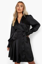 Thumbnail for your product : boohoo Plus Wrap Satin Skater Dress