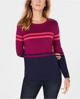 Thumbnail for your product : Charter Club Striped Button-Detail Sweater, Created for Macy's