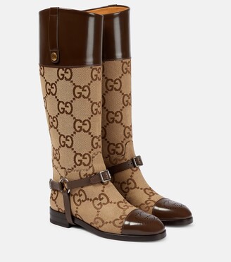 Gucci GG Supreme canvas and leather knee-high boots