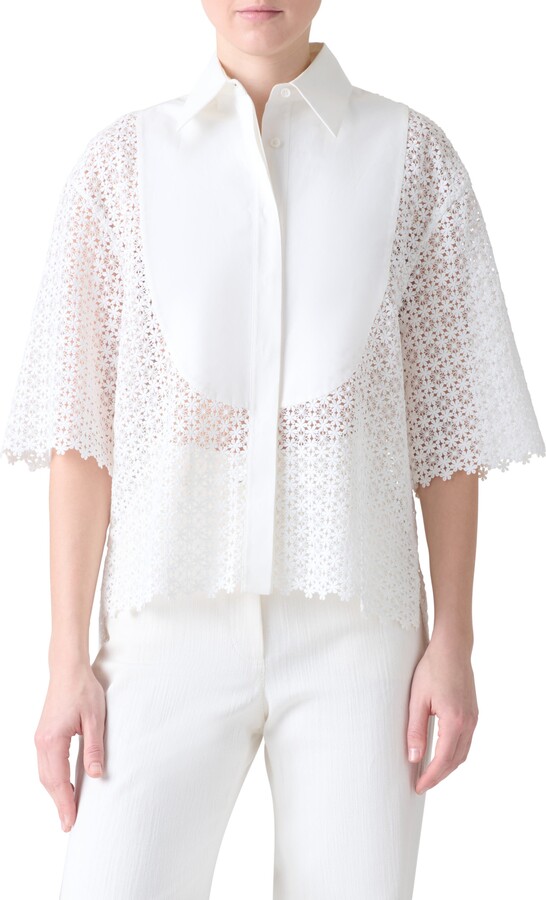 Akris Punto Plastron Daisy Guipure Button-Up Shirt