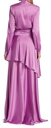 PatBO High-Low Satin Wrap Gown