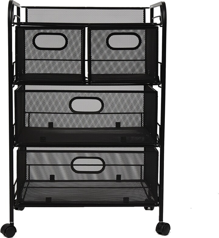 Global Pronex Mesh 4 Drawer Rolling Mesh Office Cart, Metal Storage ...