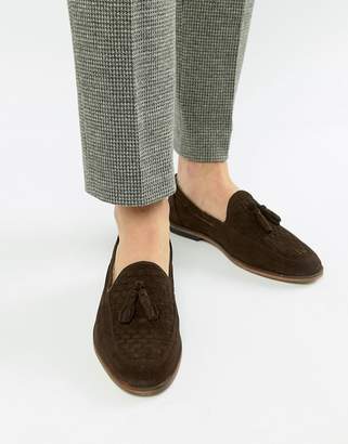 ASOS Design DESIGN loafers in brown suede with woven detail
