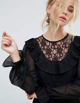 Thumbnail for your product : Elise Ryan Long Sleeve Skater Dress with Frill Detail And Pleated Skirt