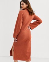 Thumbnail for your product : Asos Tall ASOS DESIGN Tall long sleeve super soft crew neck tie front midi dress