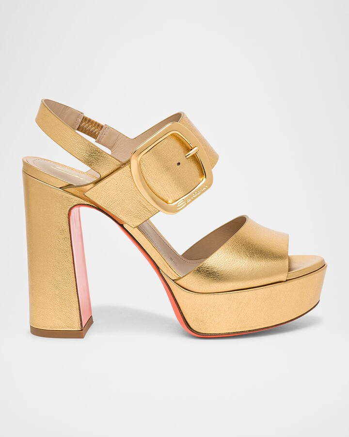 Santoni Bruxel Metallic Buckle Platform Sandals