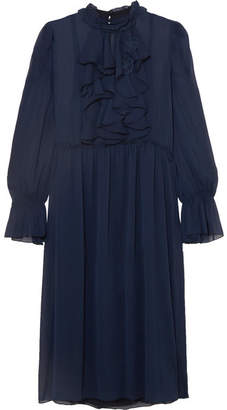 See by Chloe Ruffle-trimmed Embroidered Chiffon Dress - Navy