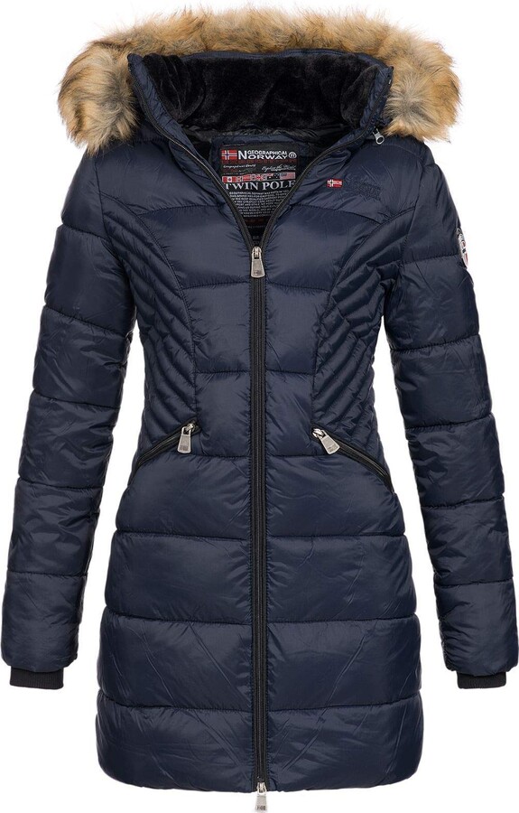 Geographical Norway ABEILLE - Women's Large Parka - Warm Winter Coat - Long  Sleeves And Collar In Synthetic Fur - Ladies Jacket Fabric Resistant  (MARINE S) - ShopStyle