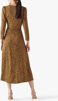 LK Bennett Lottie Animal Print Ruched Midi Dress, Brown/Multi