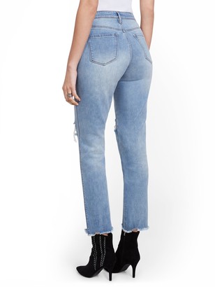 New York & Co. High-Waisted Distressed Dream Boyfriend Ankle Jeans - Light Wash |