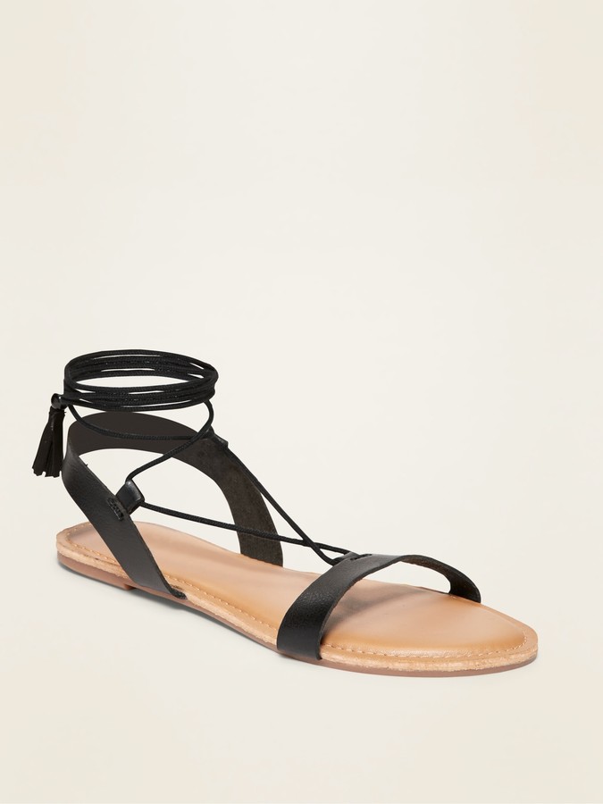 Old Navy Strappy FauxLeather LaceUp Sandals for Women ShopStyle