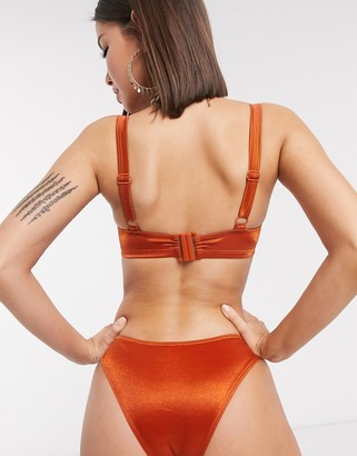 Wolfwhistle Wolf & Whistle Fuller Bust Exclusive v bandeau bikini top in high shine orange D-F