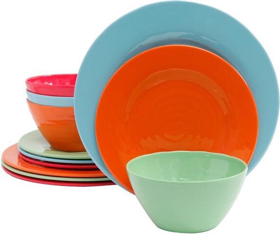 Gibson Brist 12 Piece Melamine Dinnerware Set, Assorted Colors