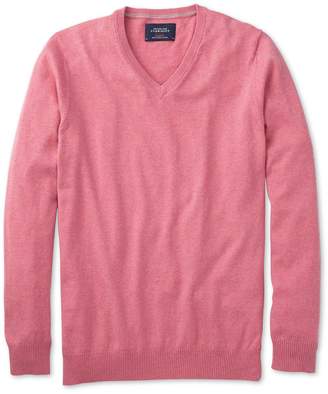 Charles Tyrwhitt Pink Cotton Cashmere V-Neck Cotton/Cashmere Sweater Size Large