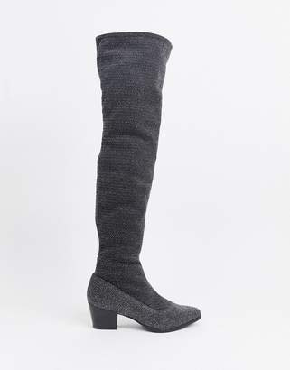 Monki glitter over the knee boots in silver