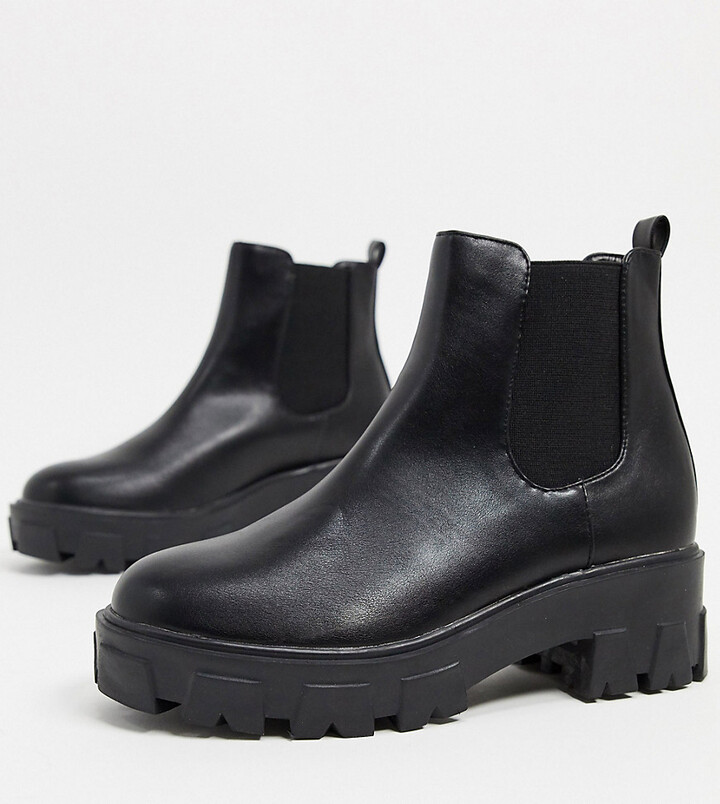 Raid Wide Fit Liza chunky chelsea boots in black - ShopStyle