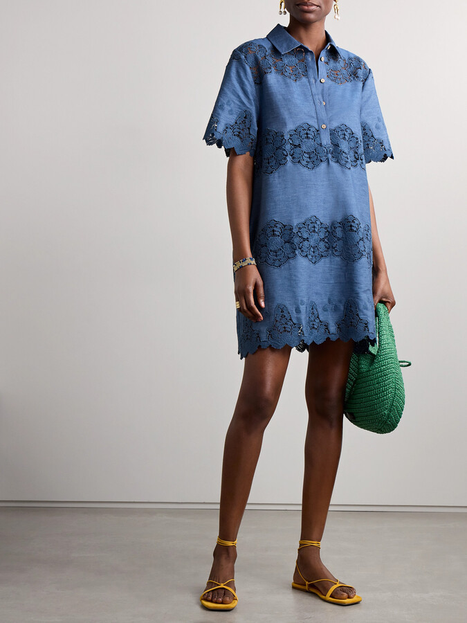 ワンピース Lace Trimmed Chambray Dress Lace Trimmed Chambray Dress（ワンピース）｜Her lip to（ハー