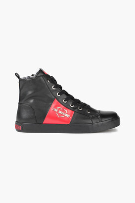 Love Moschino Logo-appliquéd faux leather high-top sneakers