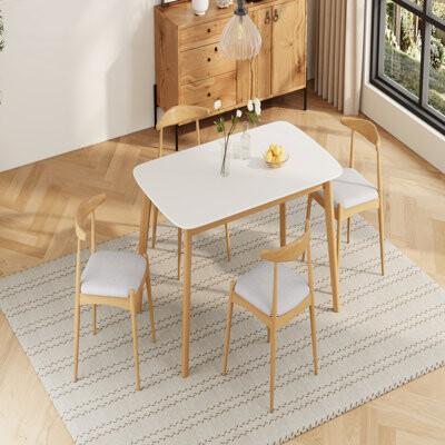 George Oliver 5-Piece Mid-Century Modern Dining Set - Solid Wood Frame Table Upholstered Chairs for Elegant and Functional Dining