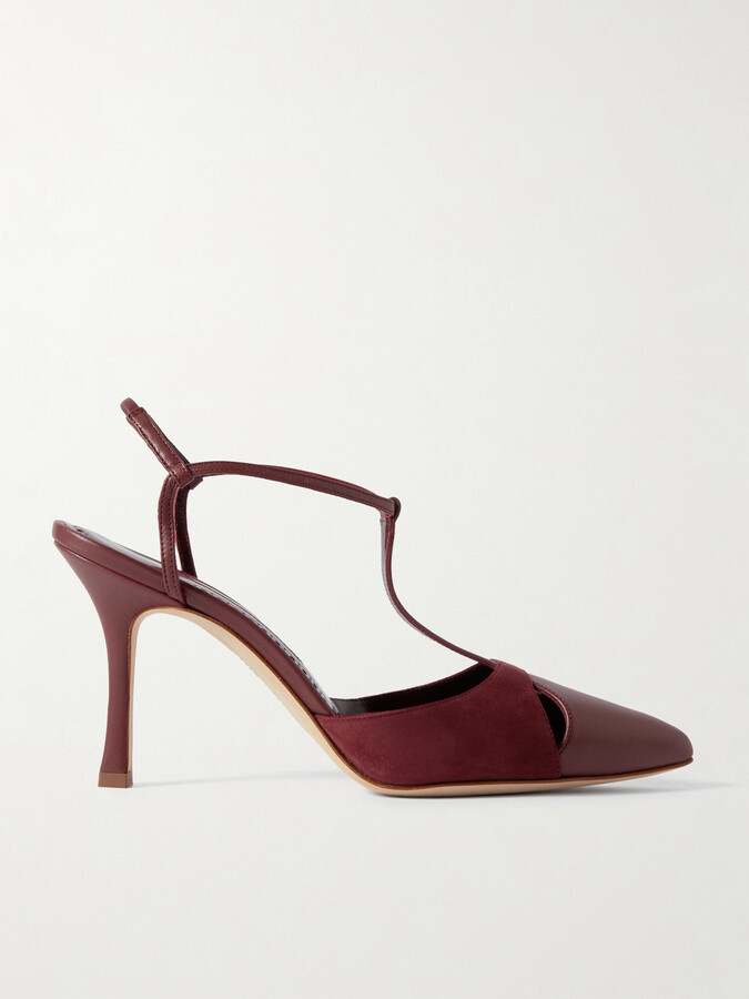 Manolo Blahnik - Turgimodhi 90 Cutout Leather And Suede Pumps - Red
