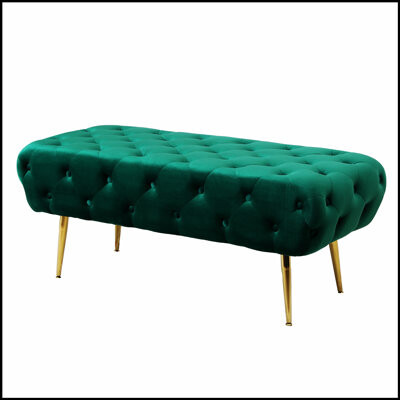 Mercer41 Sira Velvet Button Tufted Bench with Gold Metal Legs