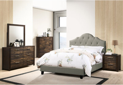 Modern Bedroom King Bed, Grey Polyfiber , Wooden Bedframe, Adjustable Headboard Contemporary Upholstered In Polyfiber,