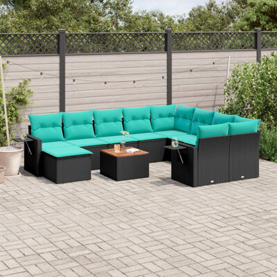 Latitude Run 11 Piece Patio Sofa Set With Cushions Black Poly Rattan