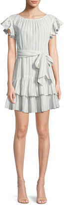 Rebecca Taylor Striped Self-Tie Ruffle Mini Dress